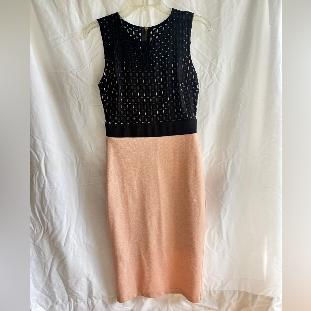 B Darlin Black and Peach Pencil Dress